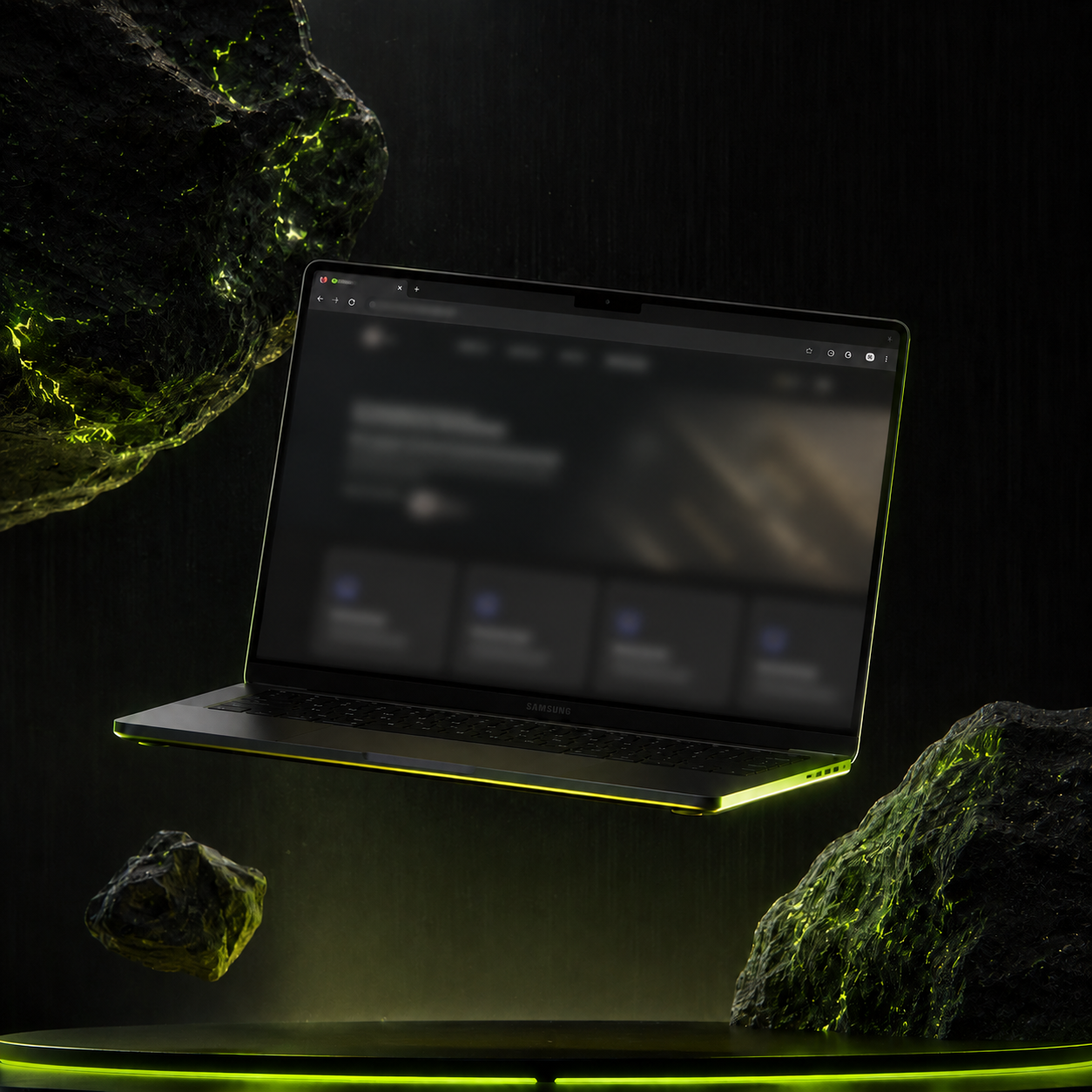 Dark mode interface on a high-resolution display with lime active elements.